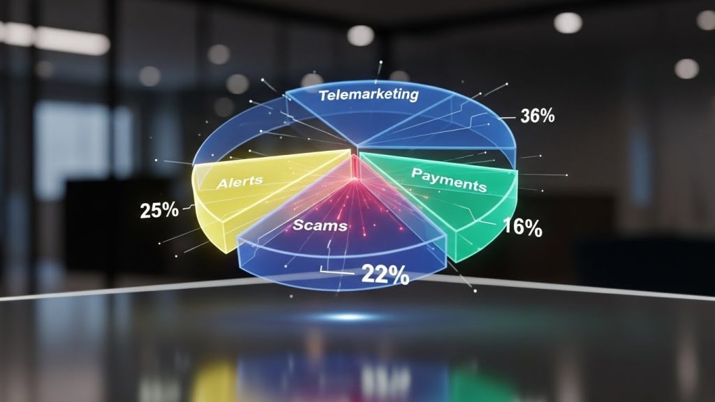 Pie chart breakdown of robocall types showing telemarketing as largest category at 36 percent