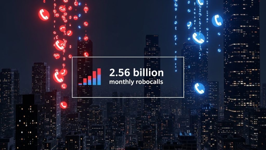 Bar chart showing Americans receive 2.56 billion robocalls per month in 2025
